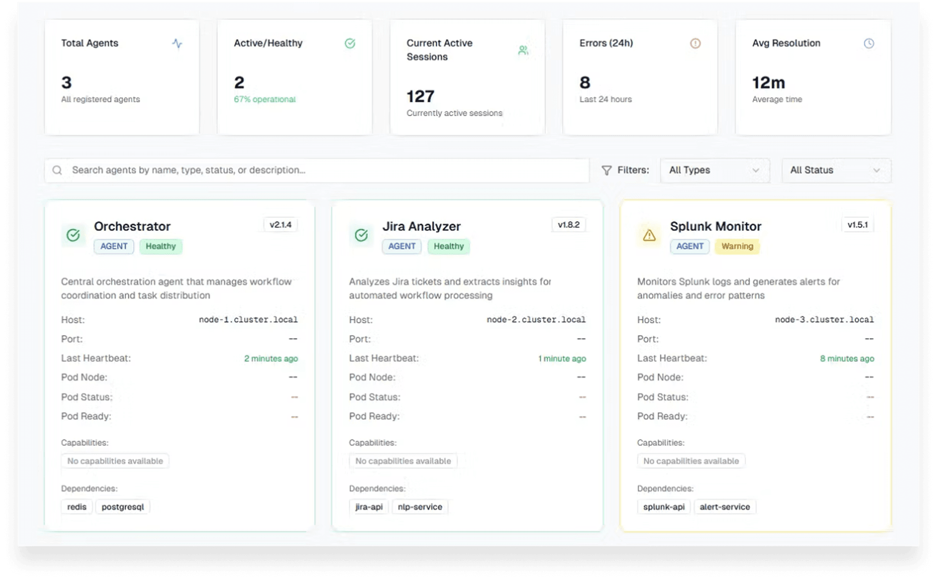 Lumos Agent Registry showing specialized AI agents available for collaborative platform extension